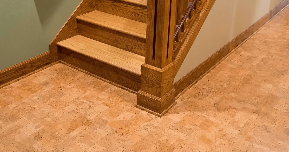 End of a staircase with cork flooring in Hialeah, FL